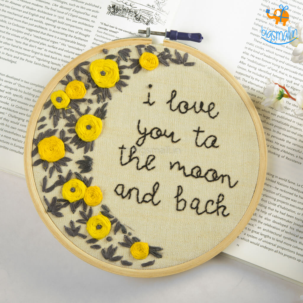 Love You To The Moon Embroidery Hoop Wall Art