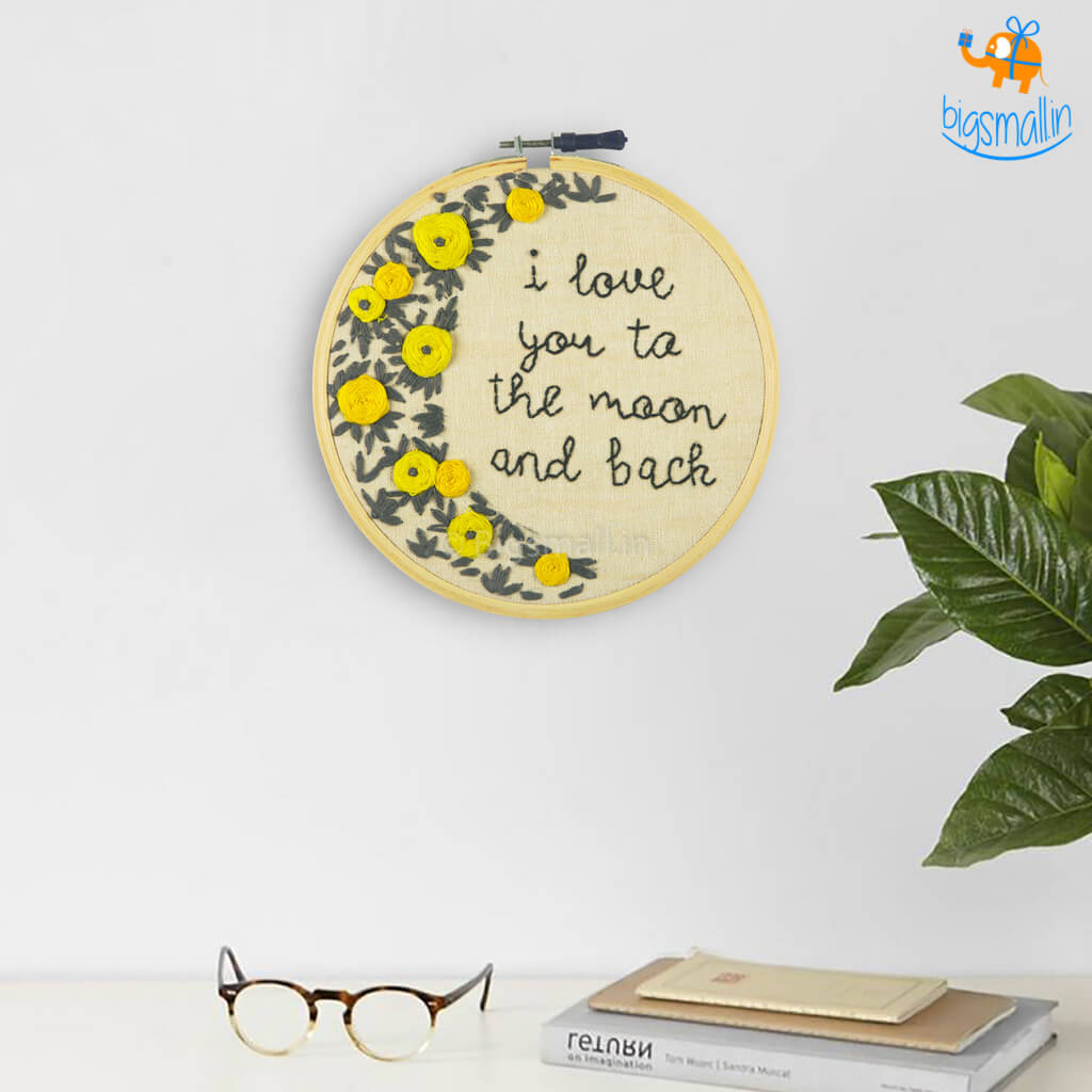 Love You To The Moon Embroidery Hoop Wall Art