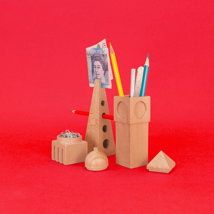 Wooden City Desk Tidy Stationery Holder - bigsmall.in