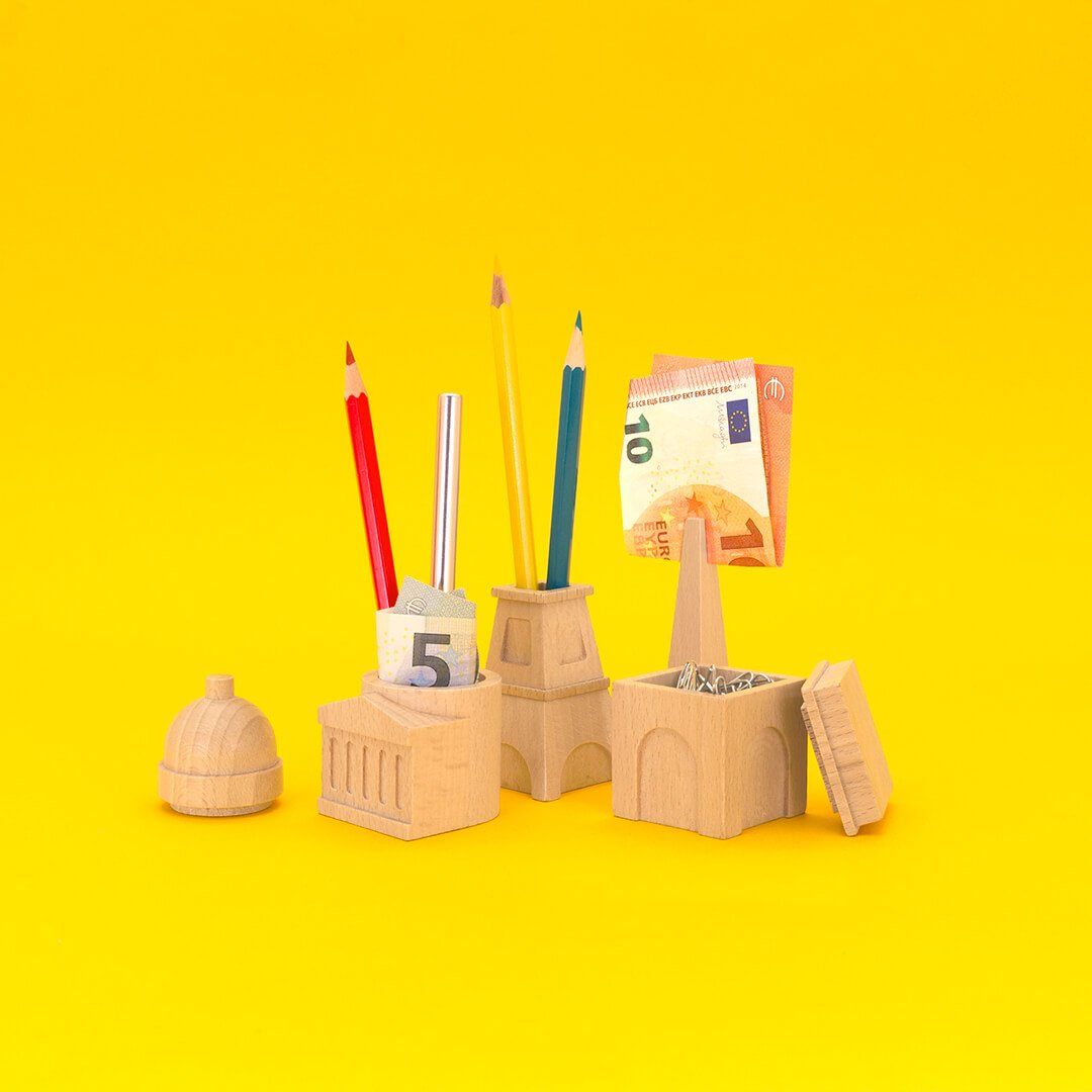Wooden City Desk Tidy Stationery Holder - bigsmall.in