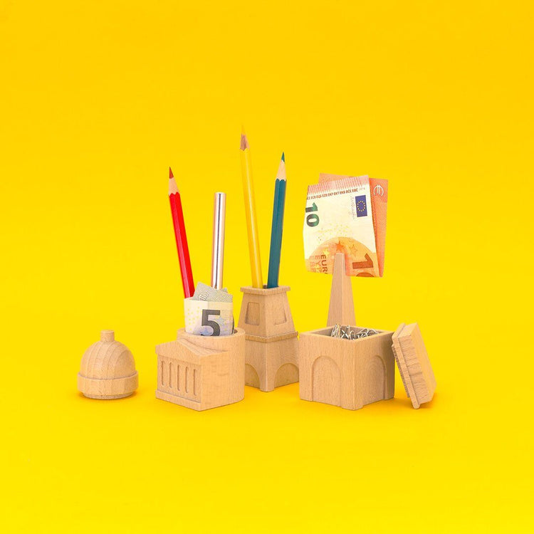 Wooden City Desk Tidy Stationery Holder - bigsmall.in