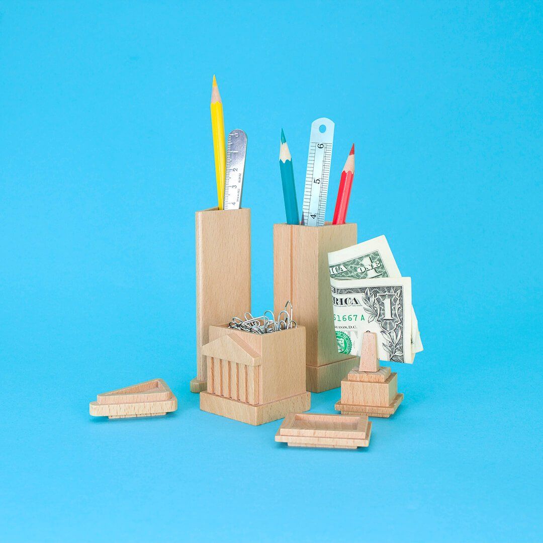 Wooden City Desk Tidy Stationery Holder - bigsmall.in