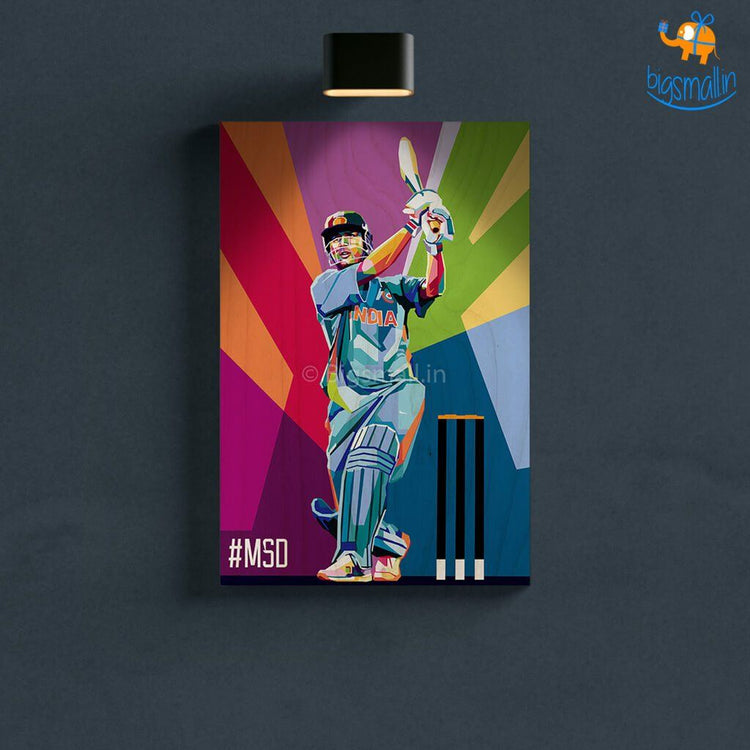 M S Dhoni Printed Wooden Frame ( 17.6 x 11.6 inches) - bigsmall.in