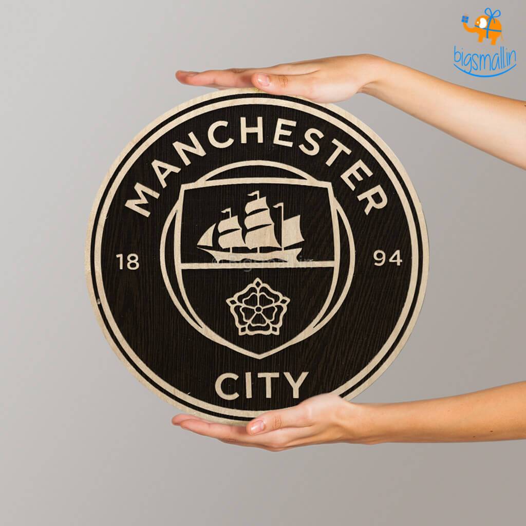 Manchester City Engraved Wooden Crest - bigsmall.in
