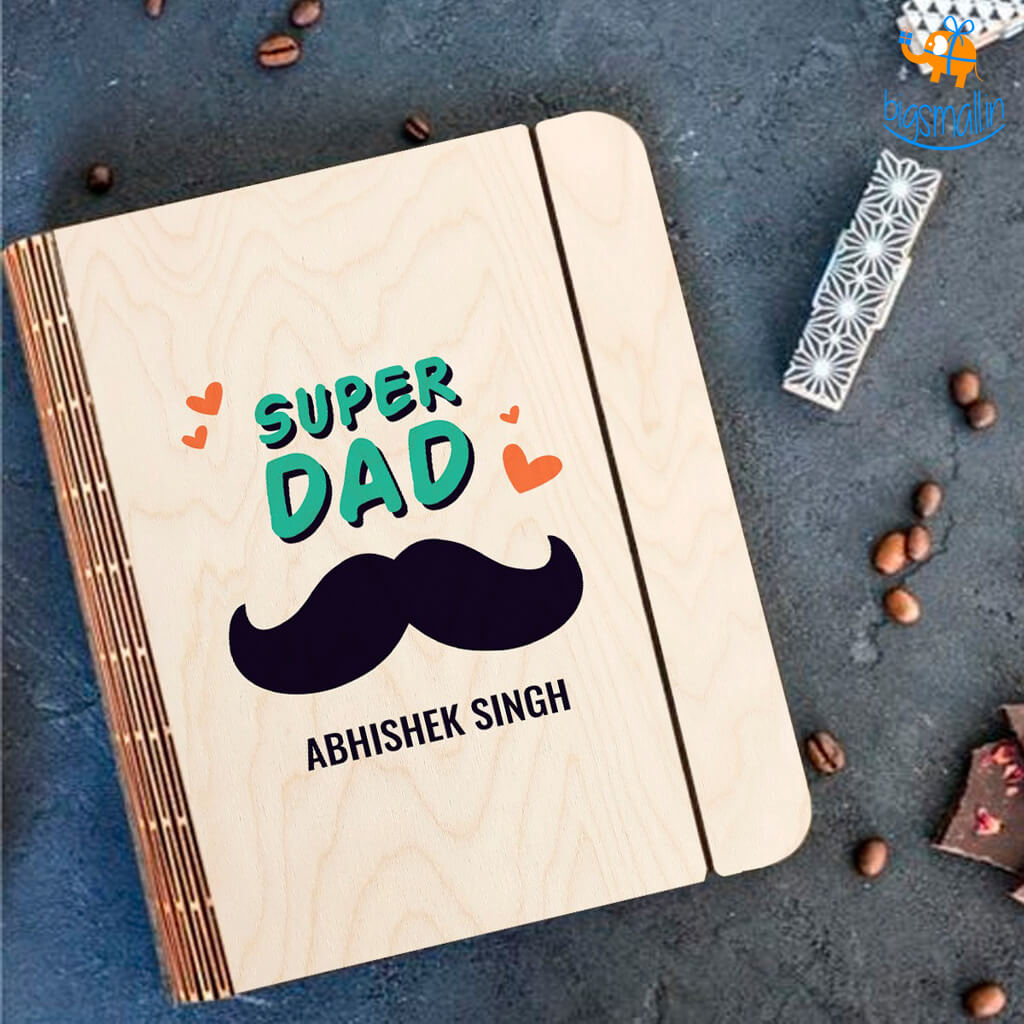 Personalized Super Dad Wooden Binder Diary | COD Not Available