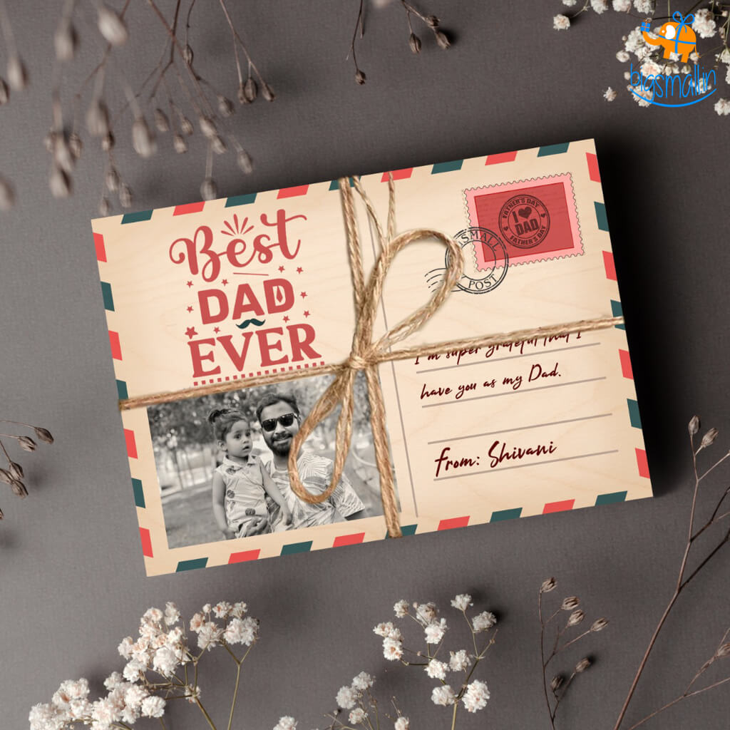 Personalized Best Dad Ever Wooden Postcard