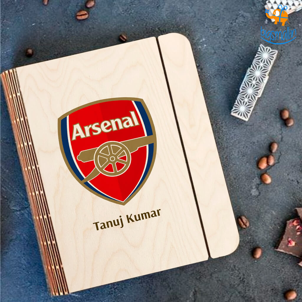 Personalized Arsenal Wooden Binder With Elastic Strap | COD Not Available
