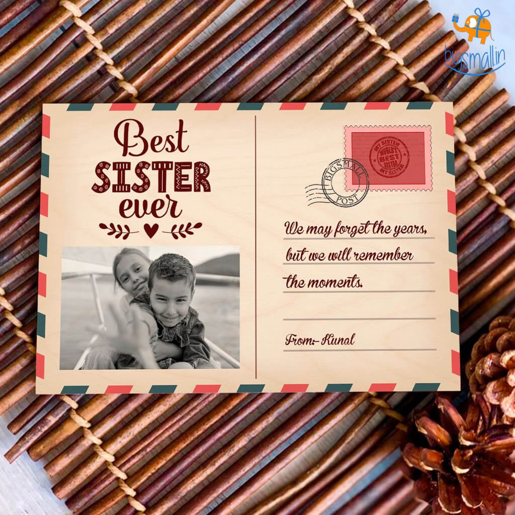 Personalized Best Sister Ever Wooden Postcard
