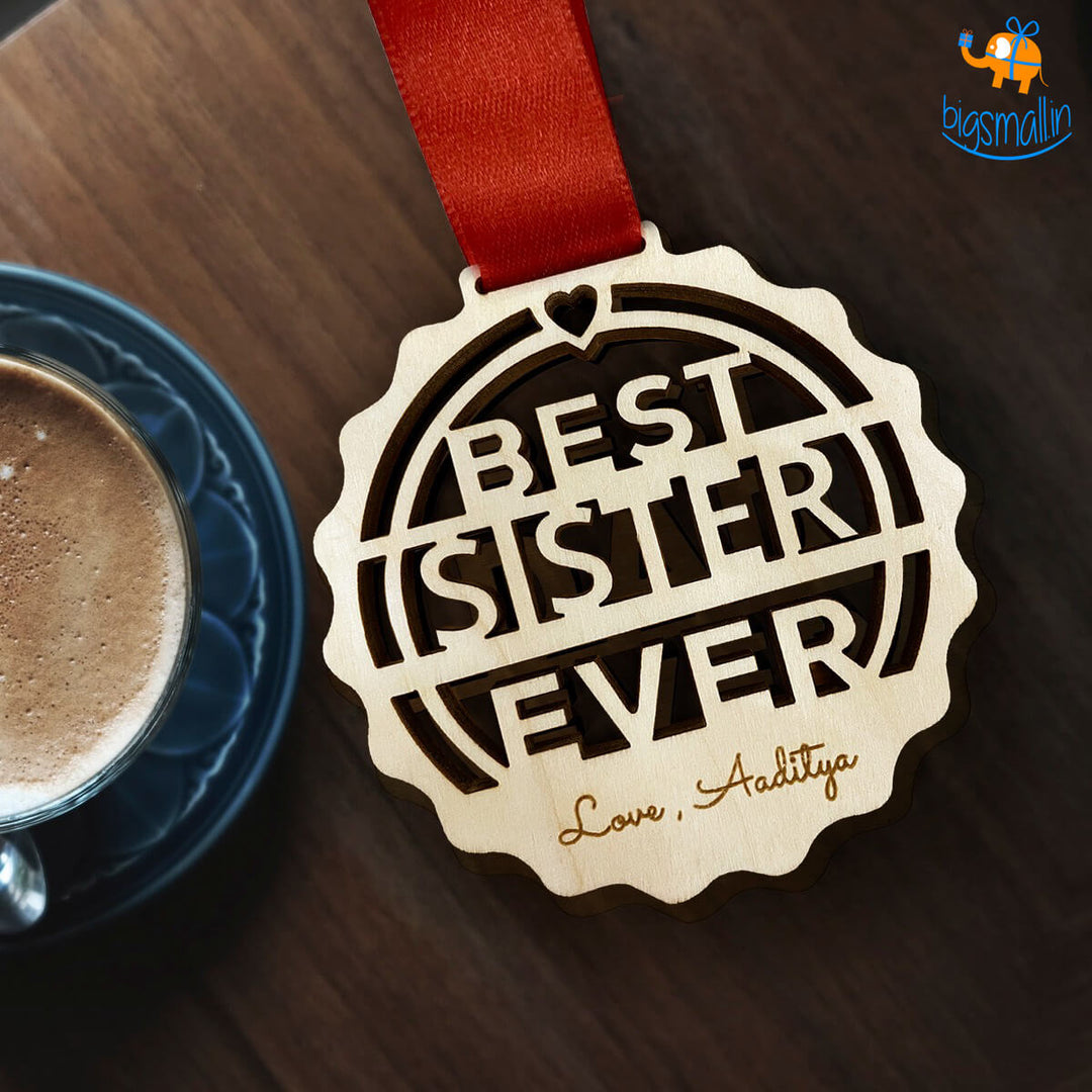 Personalized Best Sister Wooden Medal