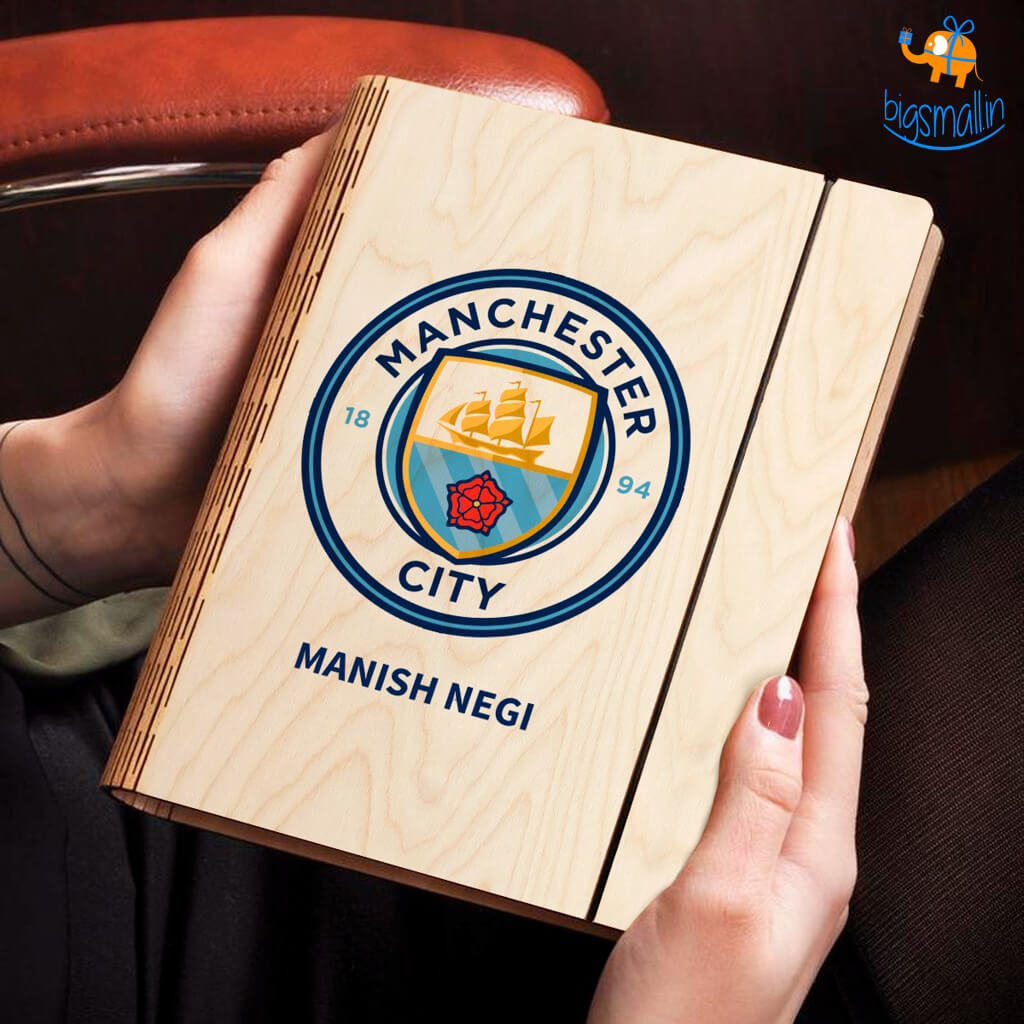 Personalized Manchester City Wooden Binder Diary | COD Not Available