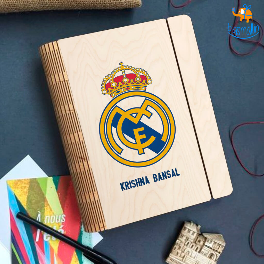 Personalized Real Madrid Wooden Binder With Elastic Strap | COD Not Available