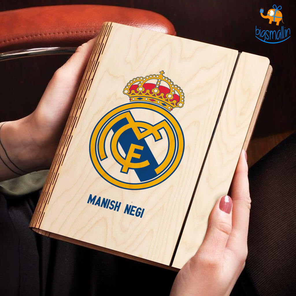 Personalized Real Madrid Wooden Binder With Elastic Strap | COD Not Available