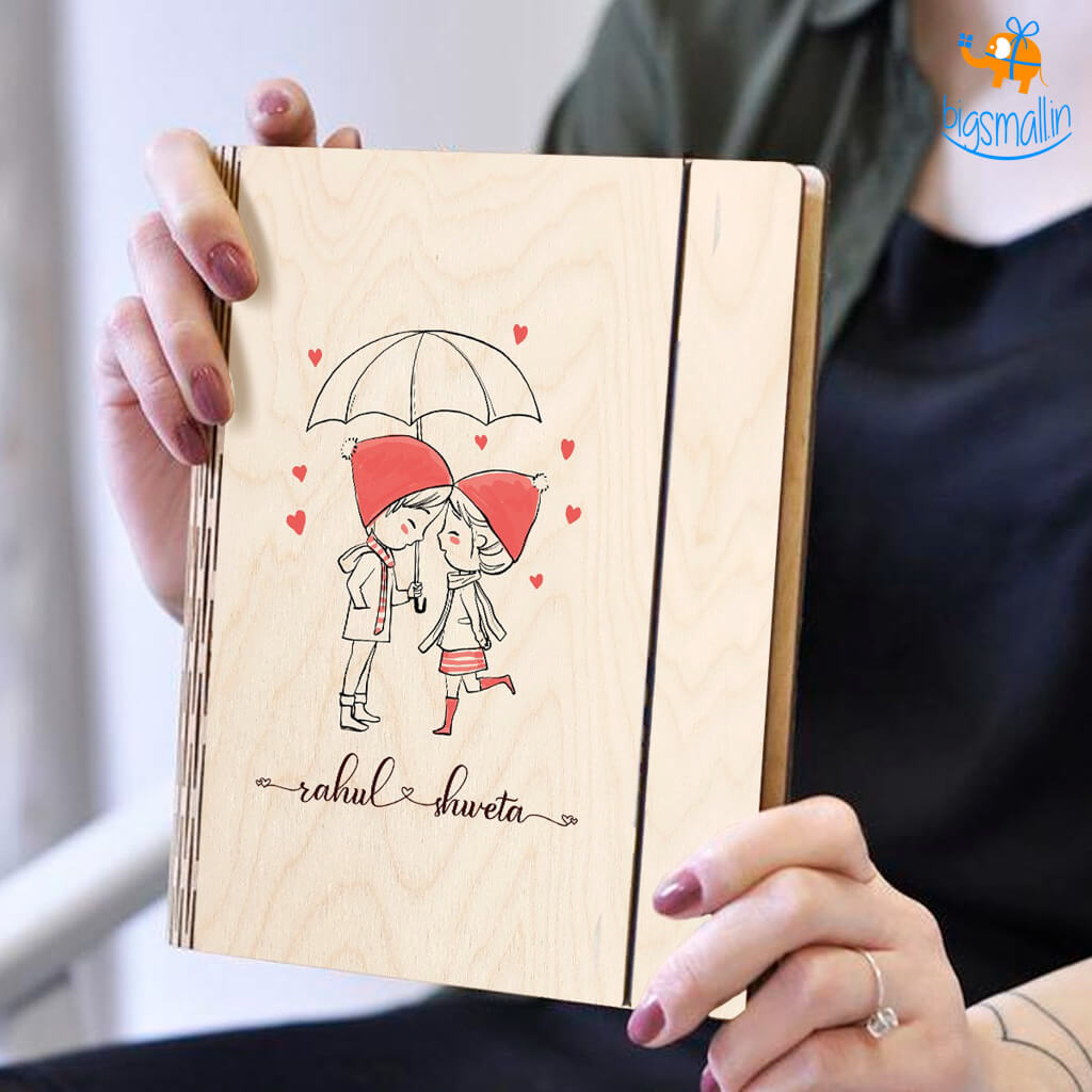 Personalized Couple In Love Wooden Binder With Elastic Strap | COD Not Available