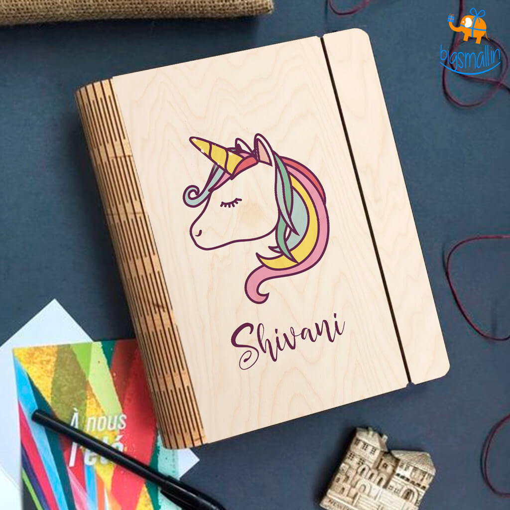 Personalized Unicorn Wooden Binder Diary | COD Not Available