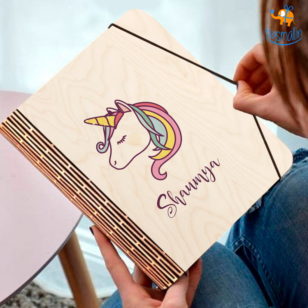 Personalized Unicorn Wooden Binder Diary | COD Not Available