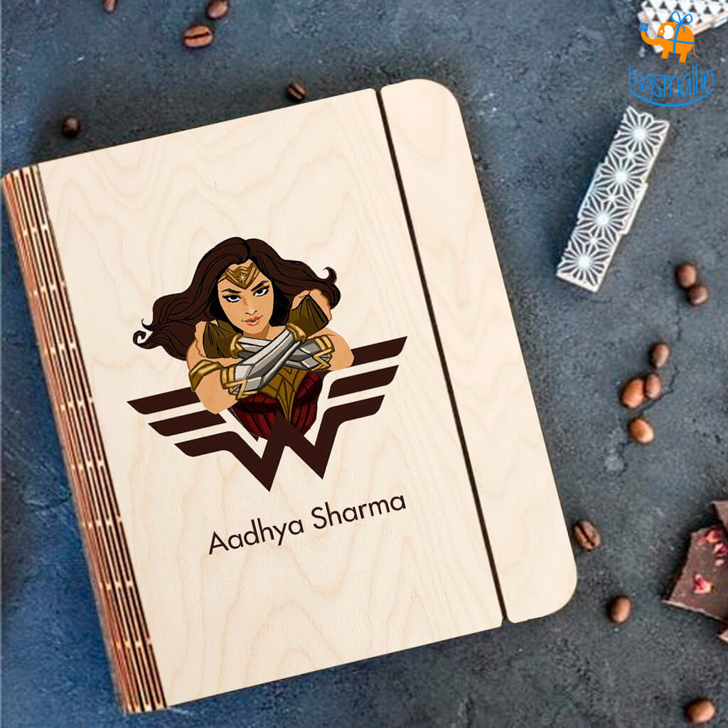 Personalized Wonder Woman Theme Wooden Binder Diary | COD Not Available