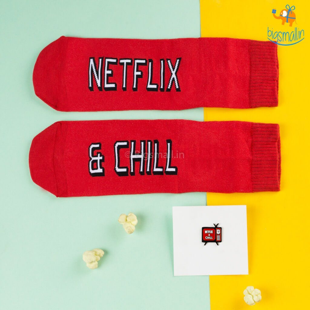 Netflix & Chill Combo - Socks and Pin - bigsmall.in