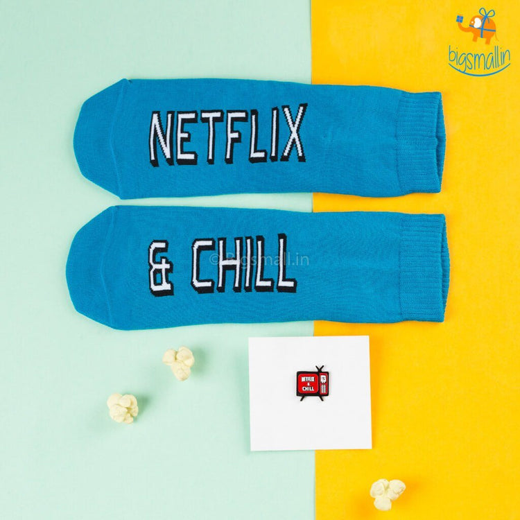 Netflix & Chill Combo - Socks and Pin - bigsmall.in