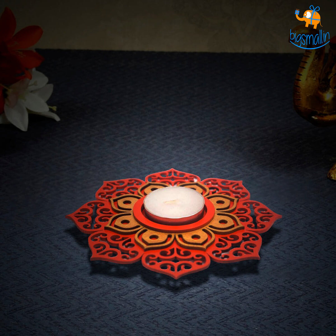 Decorative Wooden Tea Light Holder - Set of 2