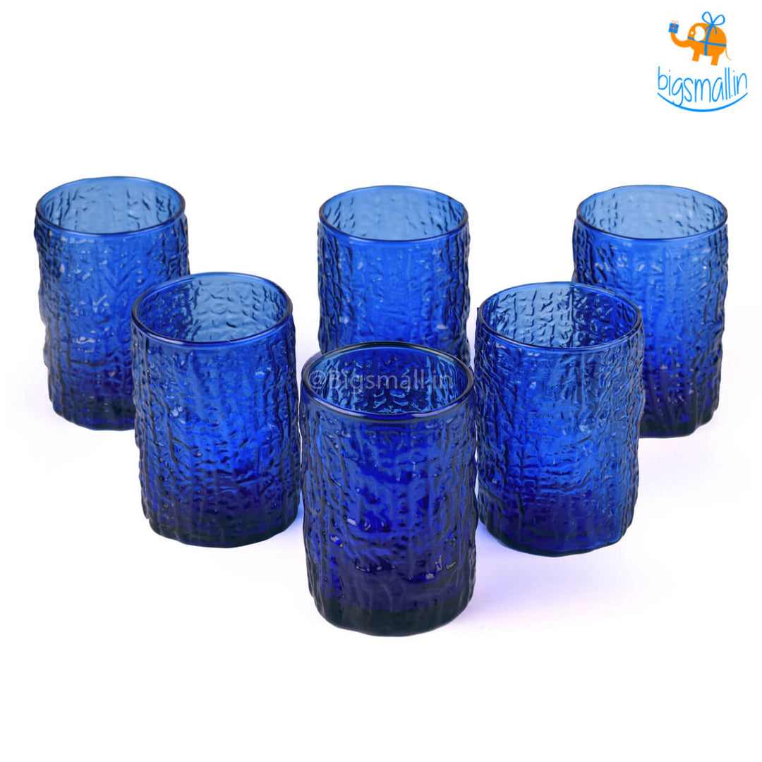 Textured Blue Bark Glass Set of 6