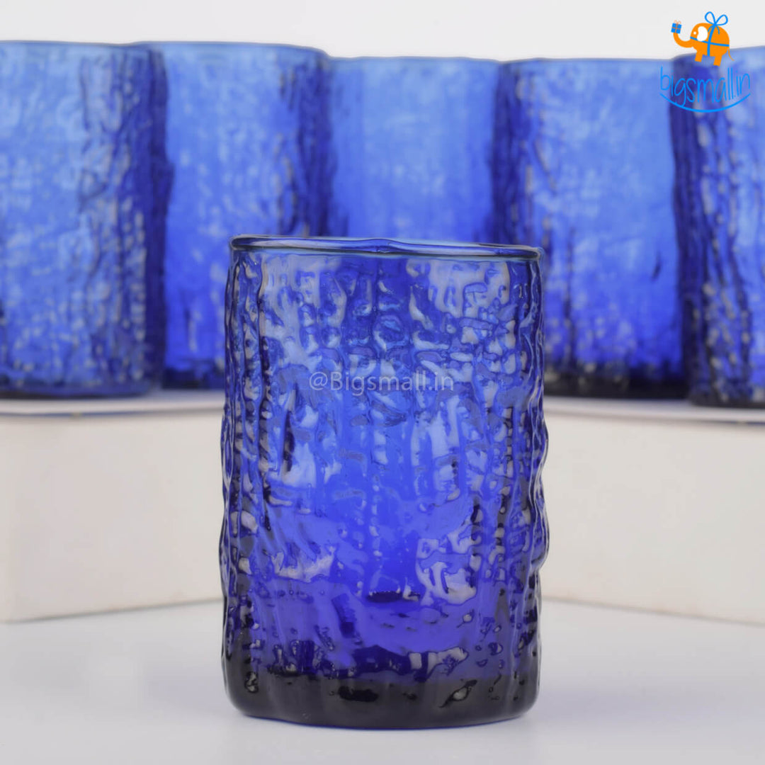 Textured Blue Bark Glass Set of 6