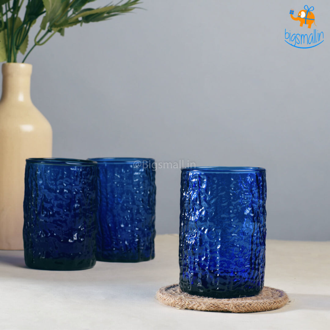 Textured Blue Bark Glass Set of 6