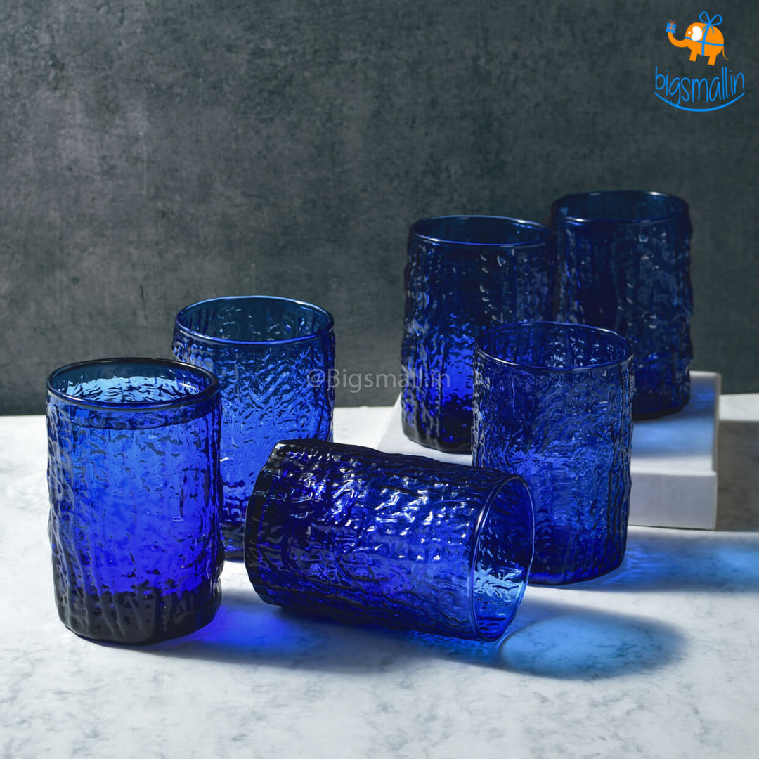 Textured Blue Bark Glass Set of 6