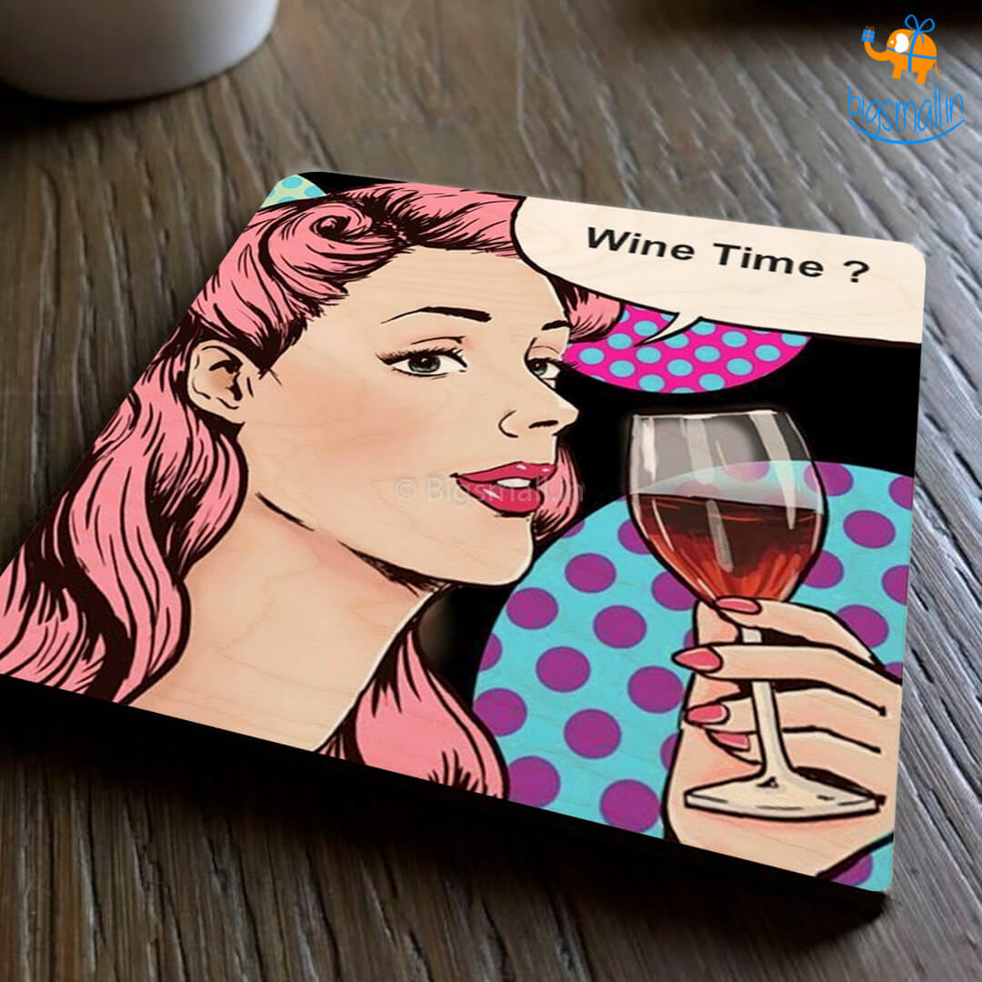 Wine Time Wooden Coasters - Set of 4