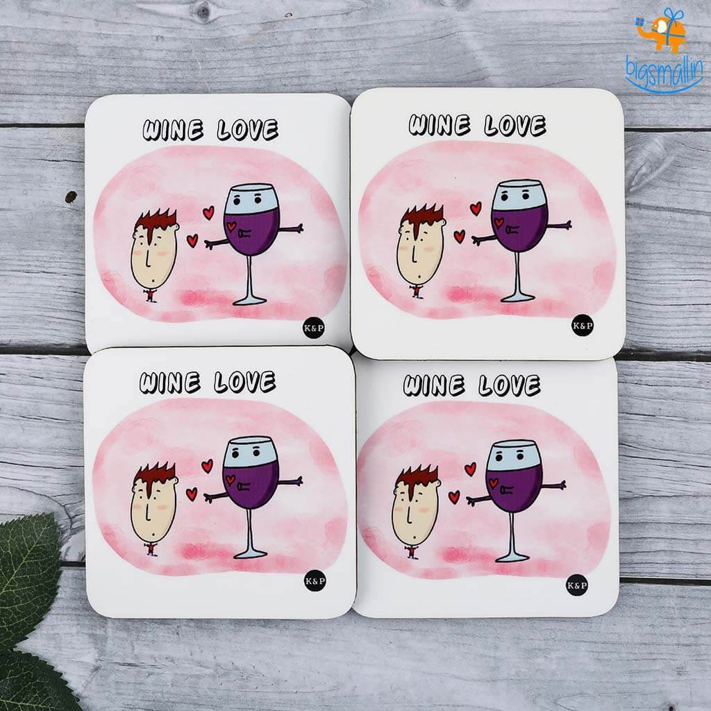 Wine Love Coasters (With Holder) - Set of 4 - bigsmall.in