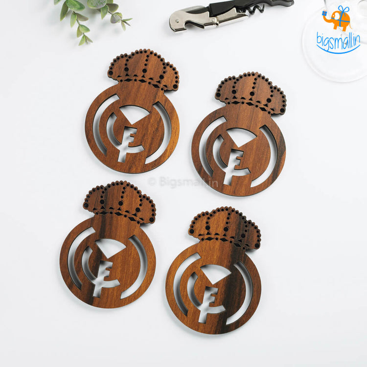 Laser Cut Real Madrid Wooden Coasters - Set of 4 - bigsmall.in