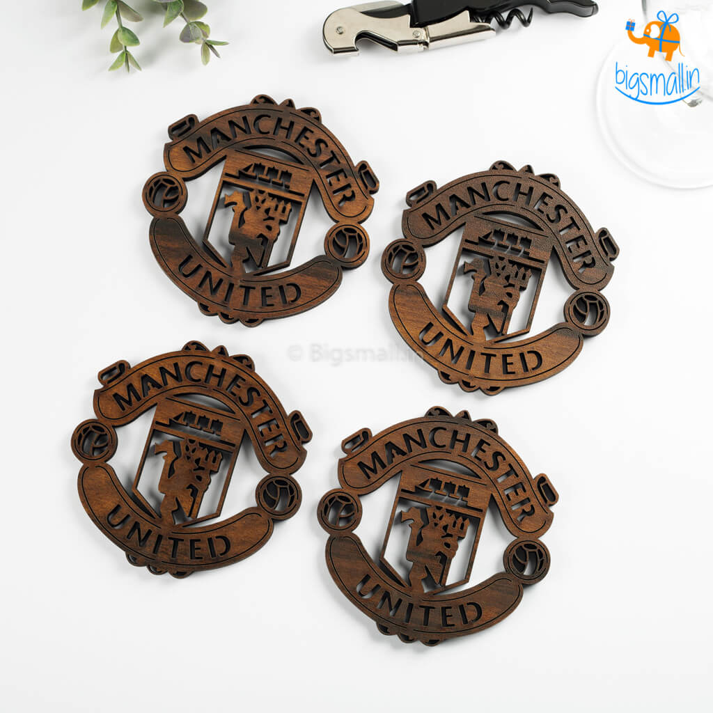 Laser Cut Manchester United Wooden Coasters - Set of 4 - bigsmall.in
