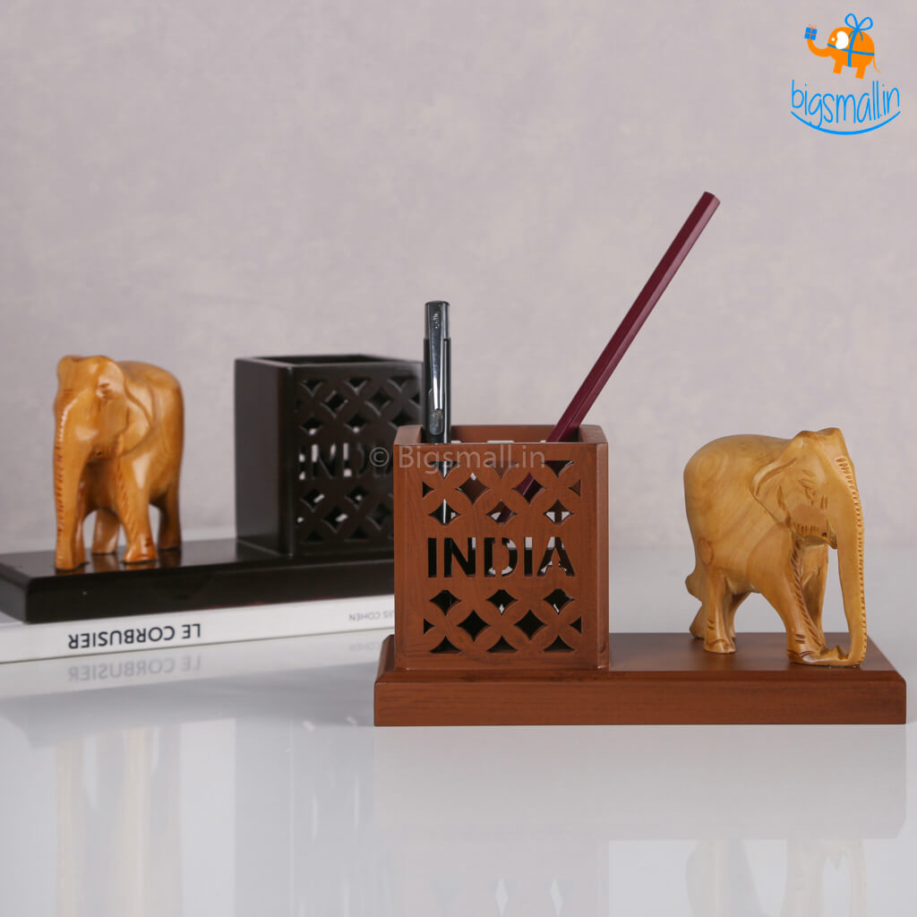 Wooden Elephant Pen Stand
