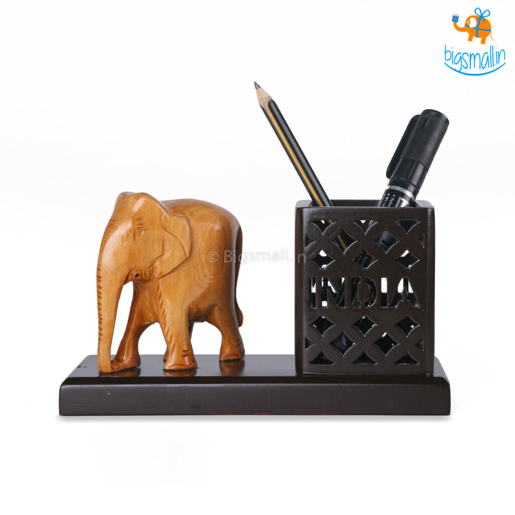 Wooden Elephant Pen Stand