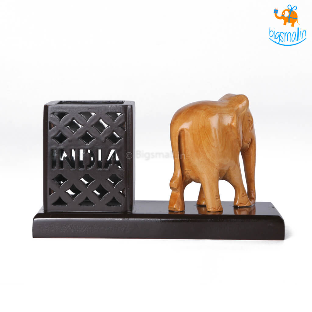 Wooden Elephant Pen Stand