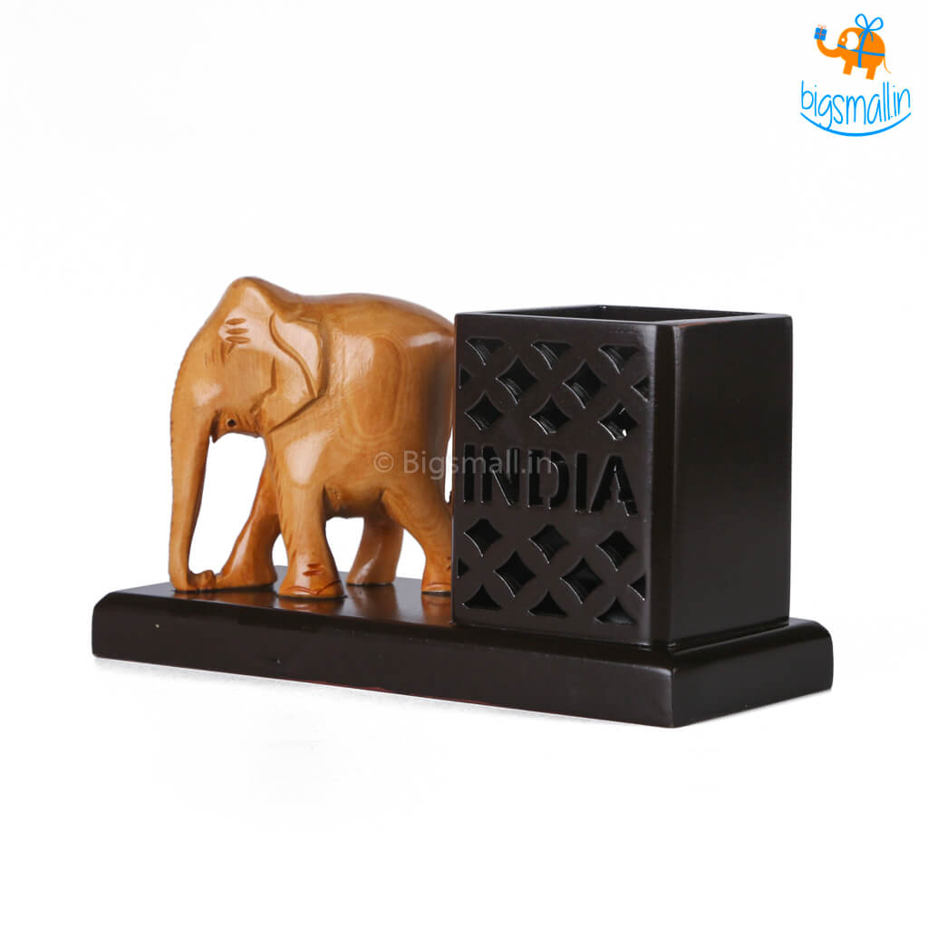 Wooden Elephant Pen Stand