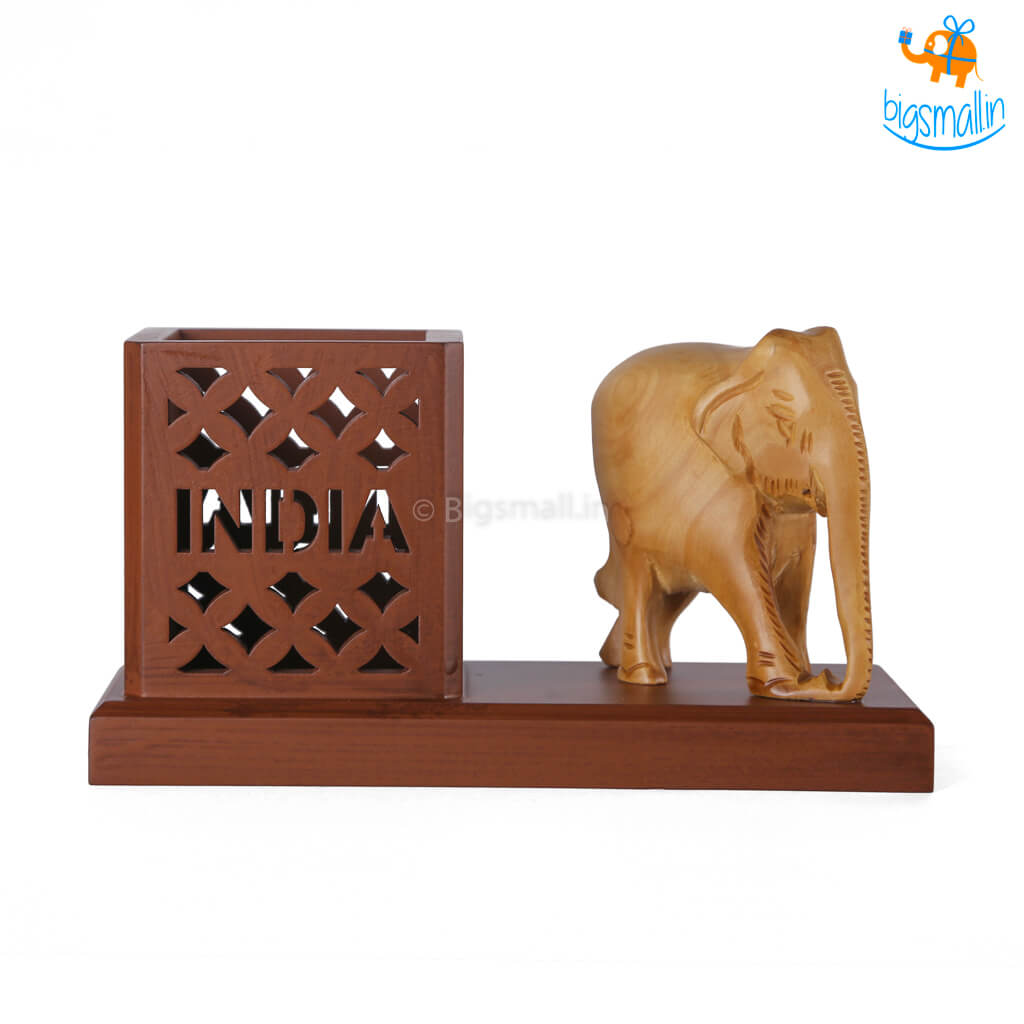 Wooden Elephant Pen Stand