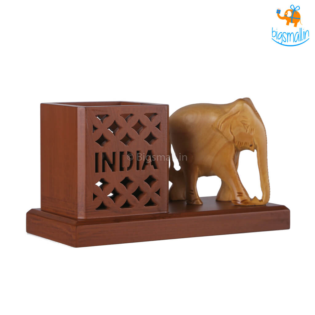 Wooden Elephant Pen Stand