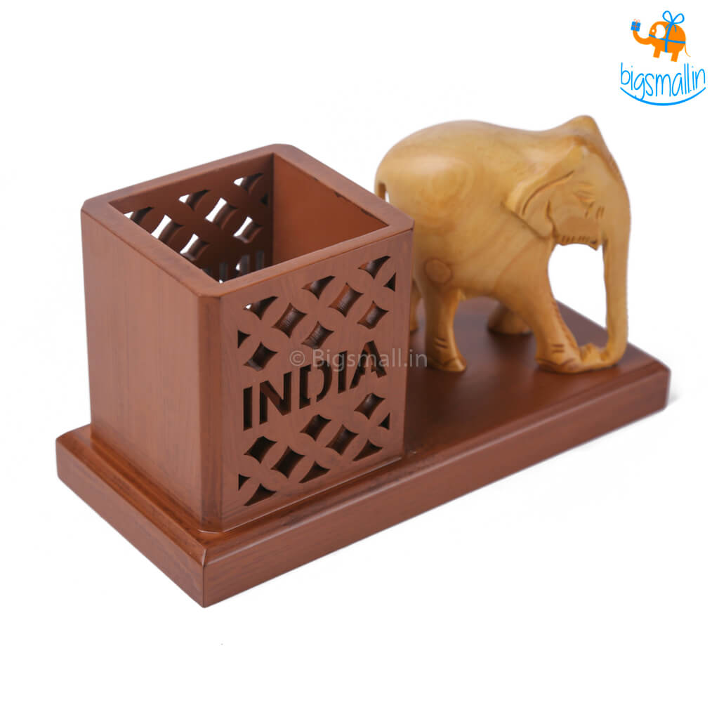 Wooden Elephant Pen Stand