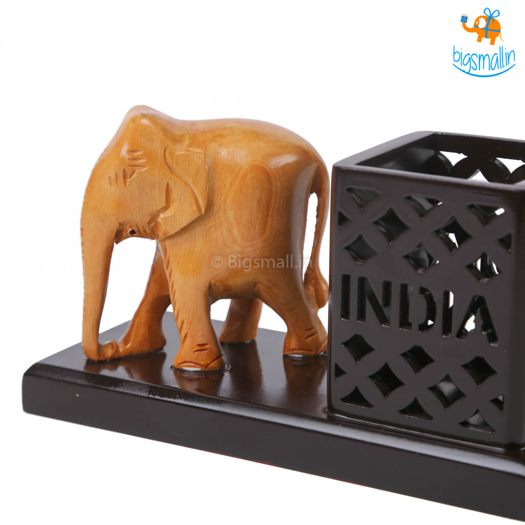 Wooden Elephant Pen Stand