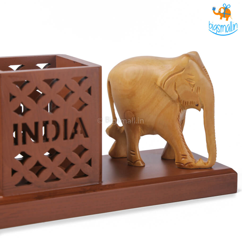 Wooden Elephant Pen Stand