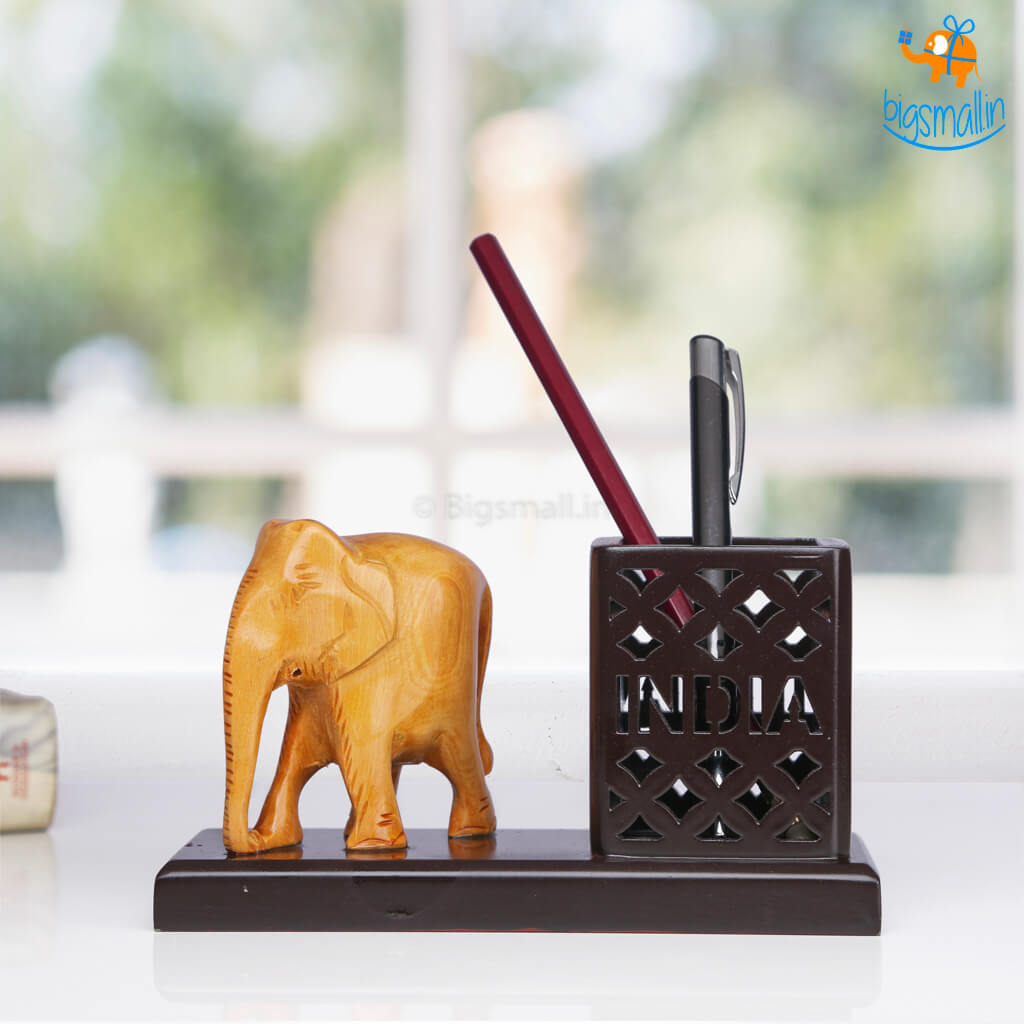 Wooden Elephant Pen Stand