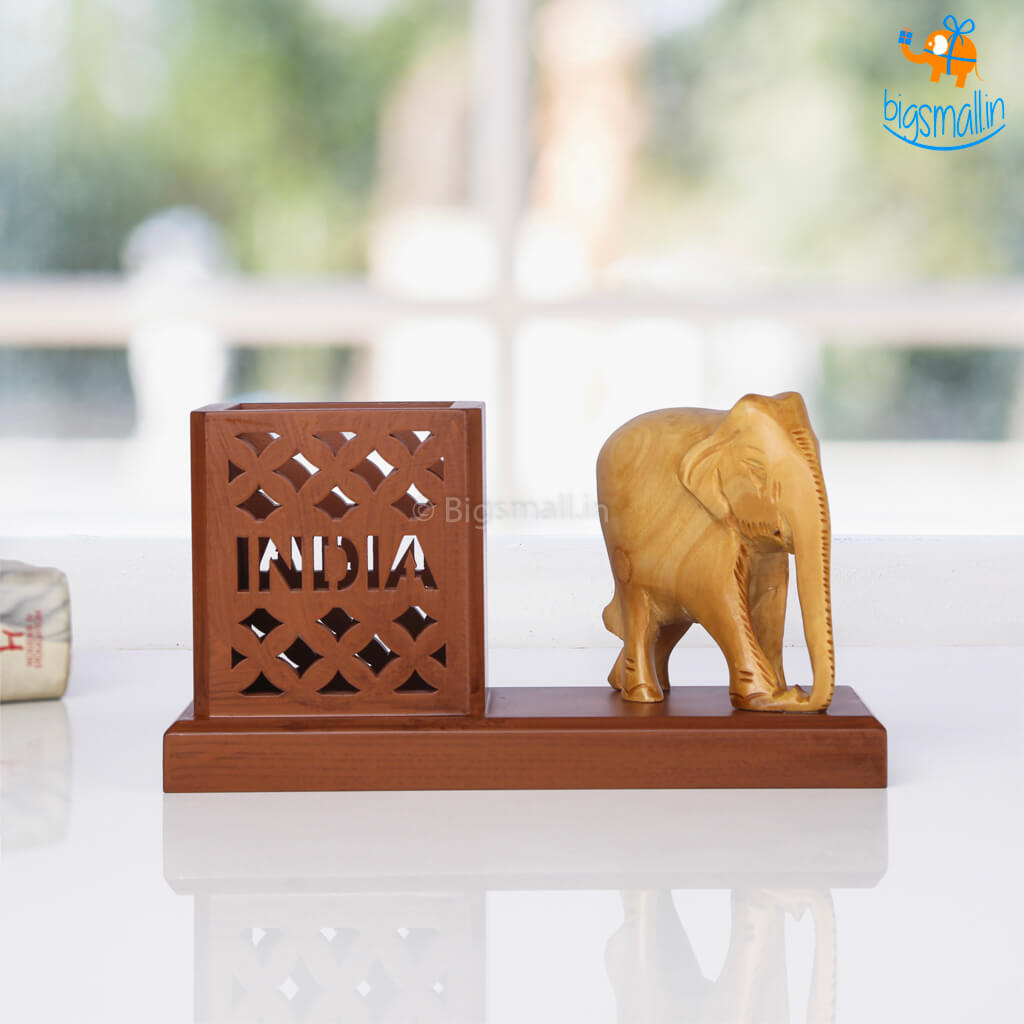 Wooden Elephant Pen Stand