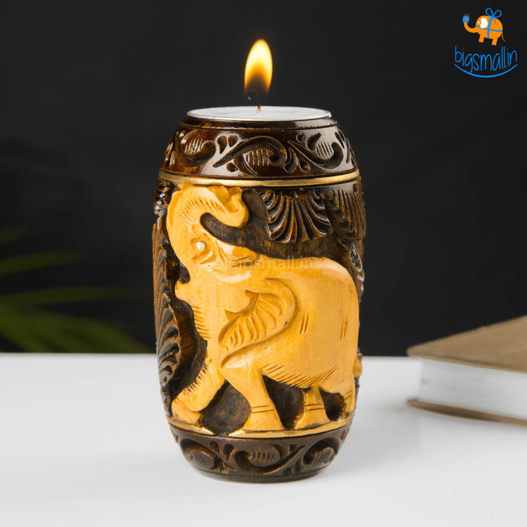Hand-Crafted Elly Wooden Tea Light Holder