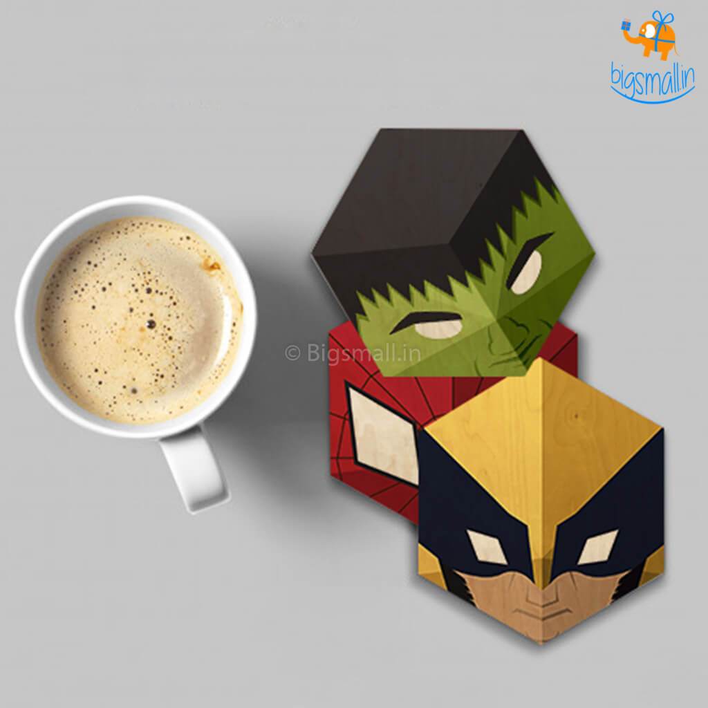 Marvel Wooden Superhero Coasters - Set Of 6 - bigsmall.in