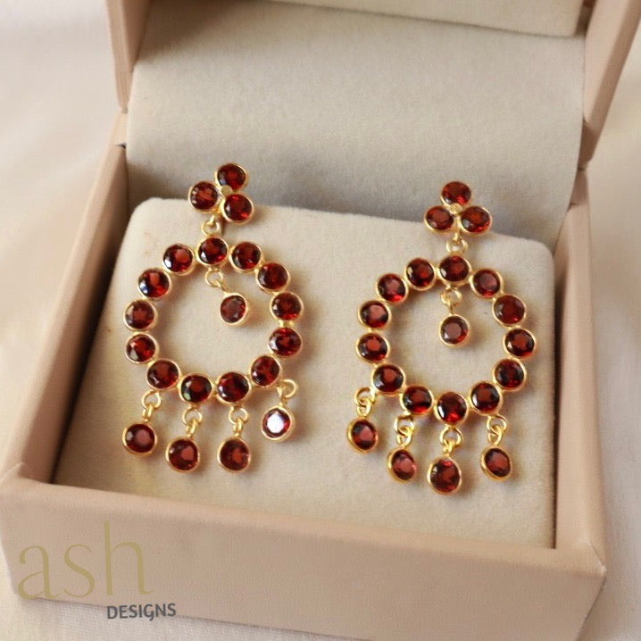 Elongated Garnet Drop Earrings 14k Yellow Gold  Mills Jewelers