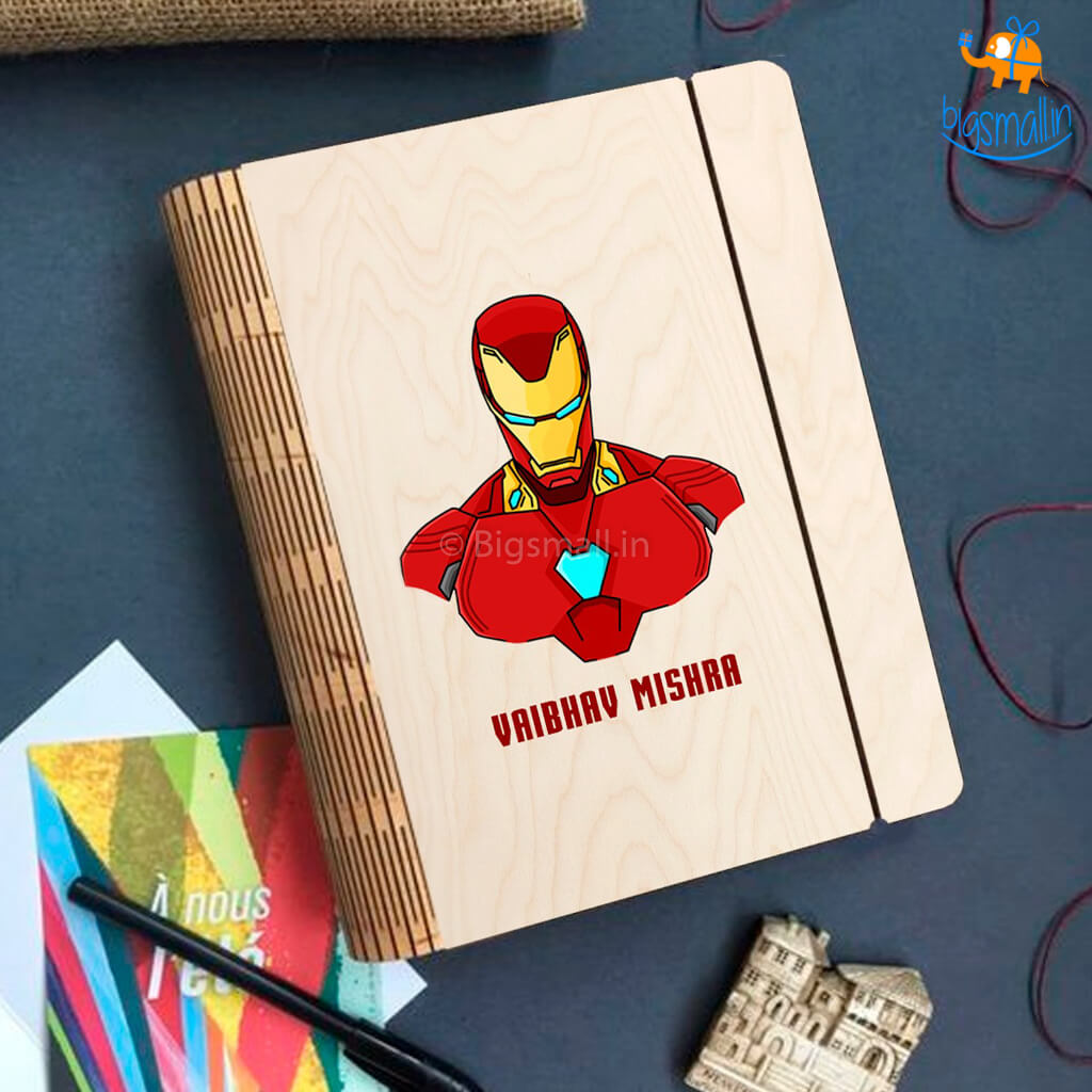 Personalized Iron Man Wooden Binder Diary | COD Not Available